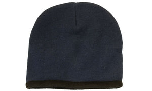 Acrylic-Polar Fleece Lined Beanie - Navy With Black