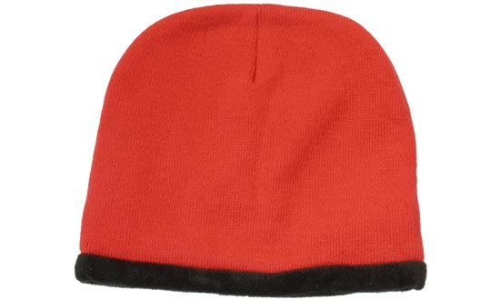 Acrylic-Polar Fleece Lined Beanie - Red With Black