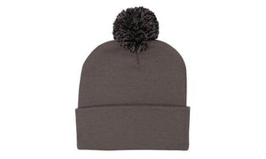 Knitted Acrylic Beanie with Pom Pom - Charcoal With Black