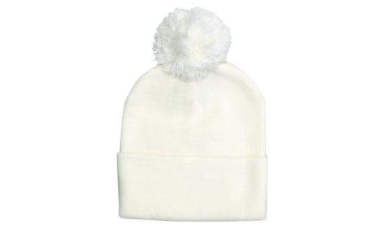 Knitted Acrylic Beanie with Pom Pom - Custom Embroidered - White