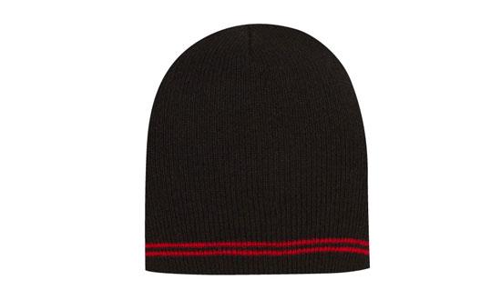 Skull Acrylic Beanie with - Stripes - Black With Red