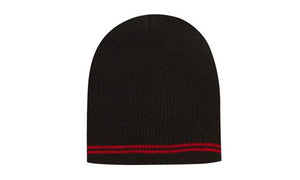 Skull Acrylic Beanie with - Stripes - Black With Red