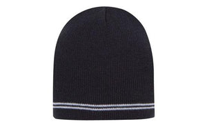 Skull Acrylic Beanie with - Stripes - Navy With White
