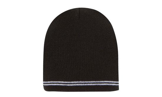 Skull Acrylic Beanie with - Stripes - Black With White