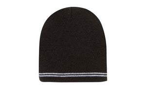 Skull Acrylic Beanie with - Stripes - Black With White