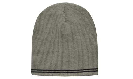 Skull Acrylic Beanie with - Stripes - Gray With Charcoal