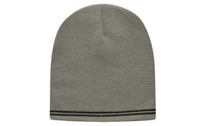 Skull Acrylic Beanie with - Stripes - Gray With Charcoal