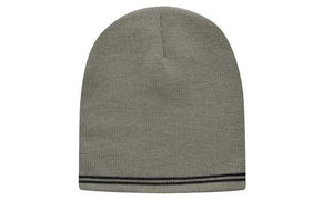 Skull Acrylic Beanie with - Stripes - Custom Embroidered - Gray With Charcoal