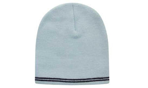 Skull Acrylic Beanie with - Stripes - Powder Blue With Navy