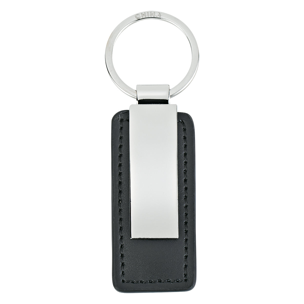 Leatherette Key Tag - Silver With Black