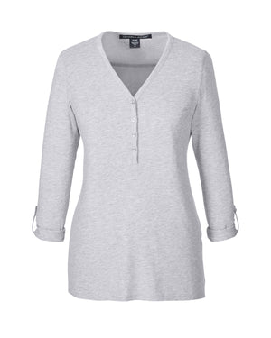 Ladies' Perfect Fit™ Y-Placket Convertible Sleeve Knit Top - Grey Heather