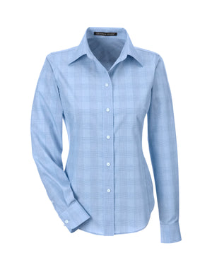 Ladies' Crown Collection® Glen Plaid Woven Shirt - Wht/Lt Fr B