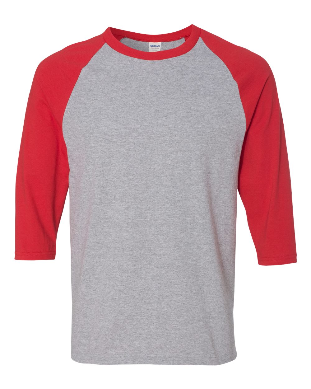 Gildan Adult Heavy Cotton™ Three-Quarter Raglan Sleeve T-Shirt - Sport Grey/ Red