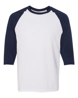 Gildan Adult Heavy Cotton™ Three-Quarter Raglan Sleeve T-Shirt - White/ Navy