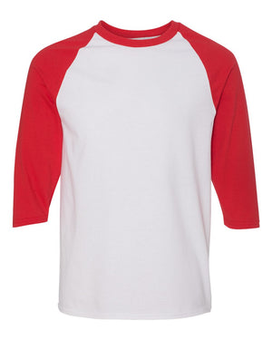 Gildan Adult Heavy Cotton™ Three-Quarter Raglan Sleeve T-Shirt - White/ Red