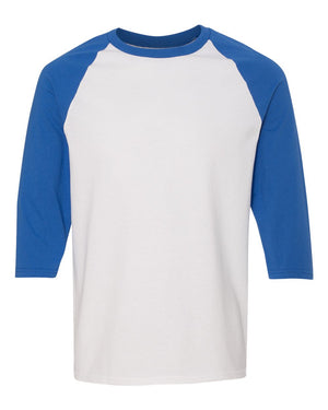 Gildan Adult Heavy Cotton™ Three-Quarter Raglan Sleeve T-Shirt - White/ Royal