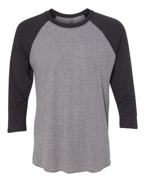 Next Level Unisex Triblend Three-Quarter Sleeve Raglan - Vintage Black Sleeves/ Premium Heather Body