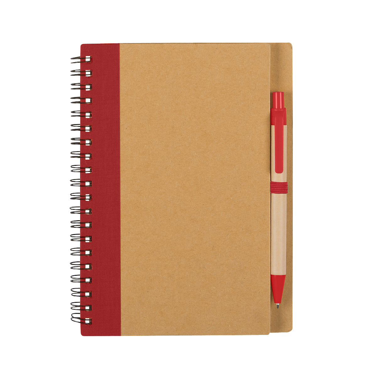 Eco-Inspired Spiral Notebook & Pen - Fsc Natural With Red