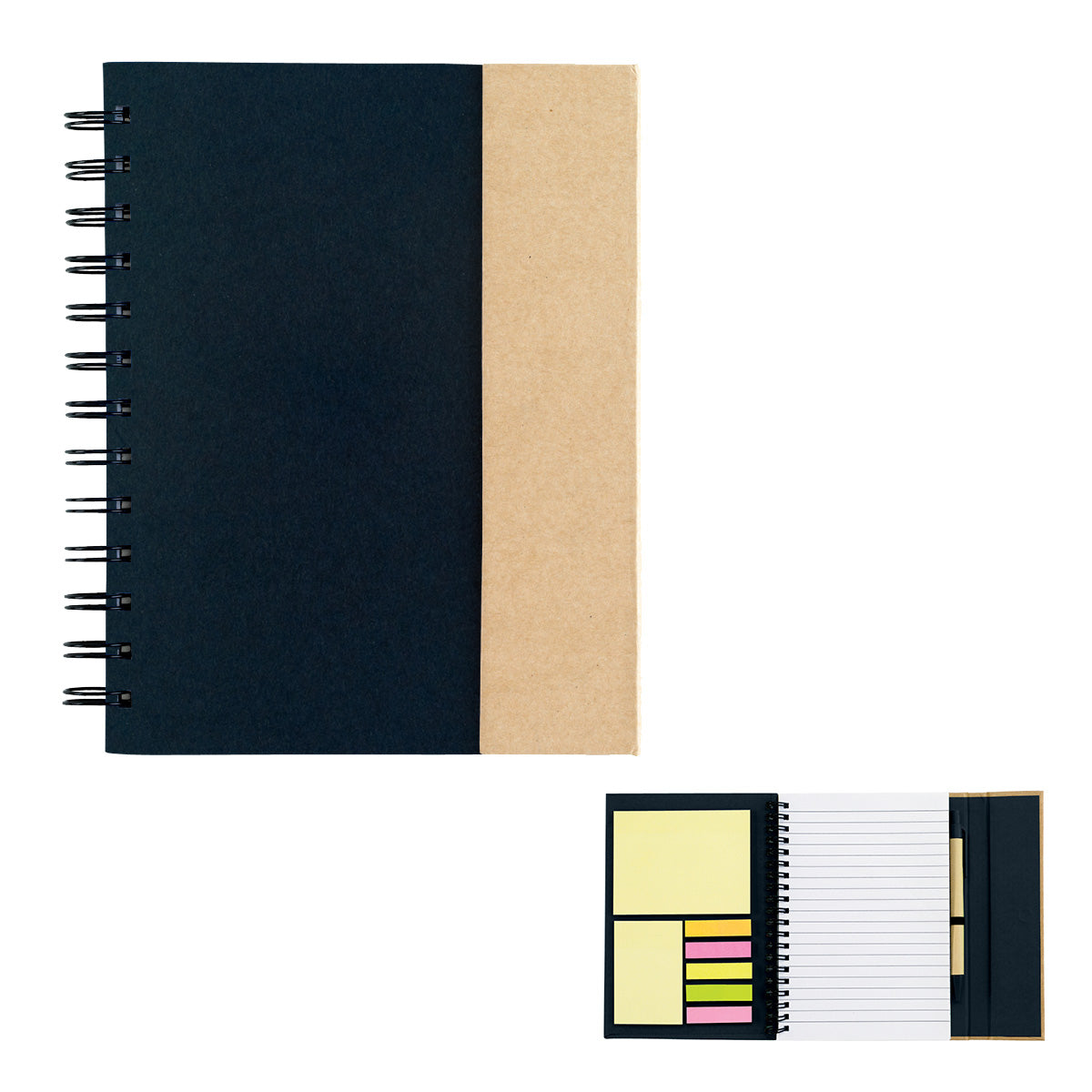 Spiral Notebook With Sticky Notes And Flags - Fsc Natural With Black