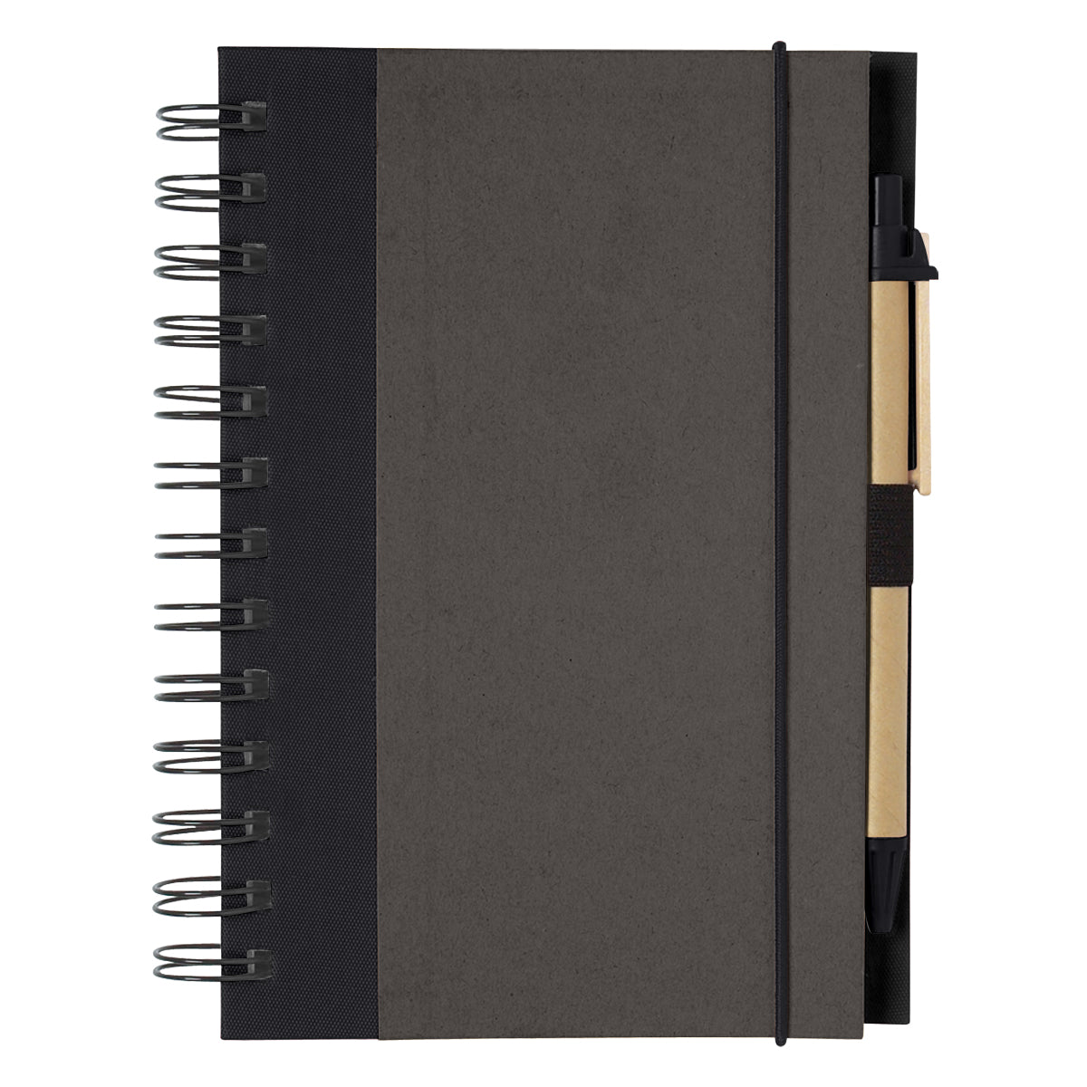 ECO-INSPIRED SPIRAL NOTEBOOK & PEN - Charcoal With Black
