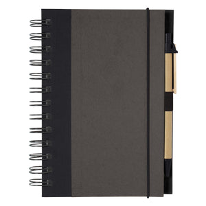 ECO-INSPIRED SPIRAL NOTEBOOK & PEN - Charcoal With Black