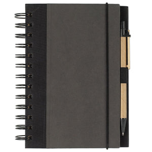 Eco-Friendly 5" X 7" Spiral Notebook & Pen - Charcoal With Black