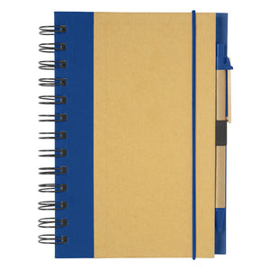 ECO-INSPIRED SPIRAL NOTEBOOK & PEN - Natural With Blue