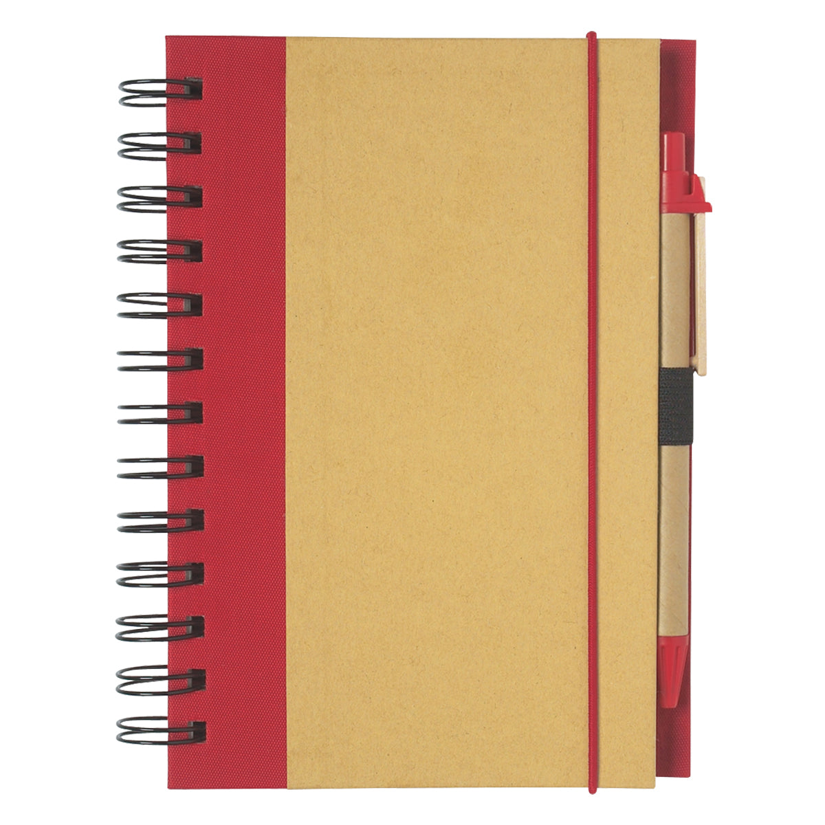 ECO-INSPIRED SPIRAL NOTEBOOK & PEN - Natural With Red