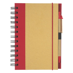 ECO-INSPIRED SPIRAL NOTEBOOK & PEN - Natural With Red