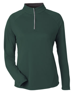 Ladies' Origin Performance Pique Quarter-Zip - Forest/Carbon