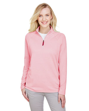 CrownLux Performance® Ladies' Clubhouse Micro-Stripe Quarter-Zip - Red