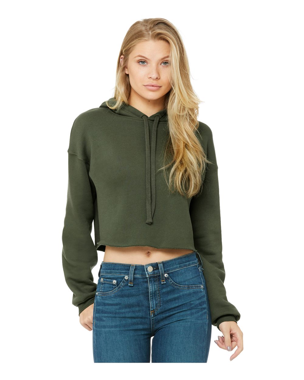 BELLA + CANVAS Ladies' Cropped Fleece Hoodie - Military Green