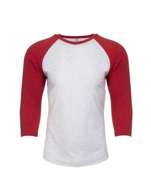 Unisex Triblend Three-Quarter Sleeve Raglan - Vin Rd/hthr Wht