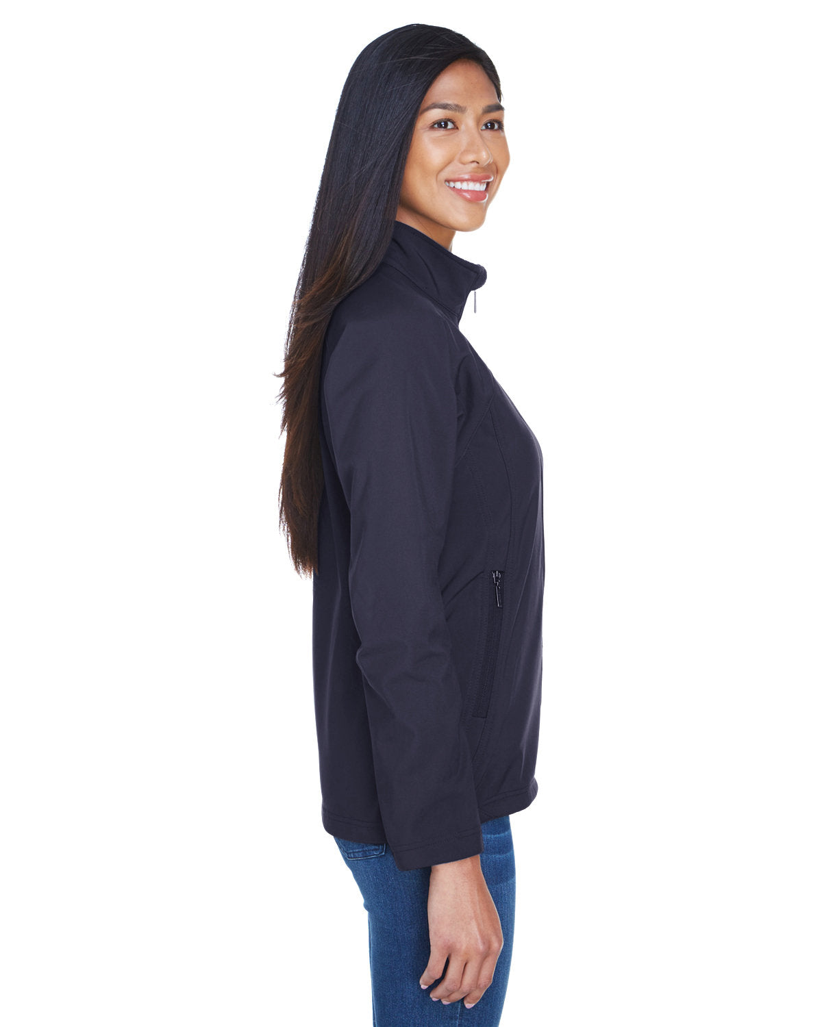 North End Ladies' Three-Layer Fleece Bonded Performance Soft Shell Jacket - Side