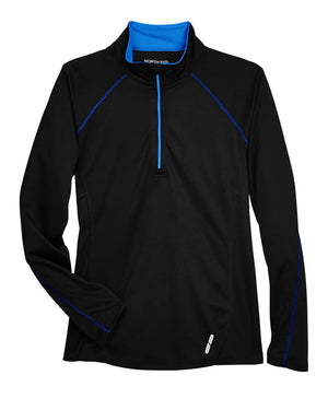 North End Ladies' Radar Quarter-Zip Performance Long-Sleeve Top - Black/ True Royal