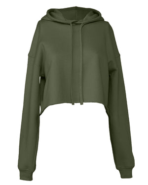 Ladies' Cropped Fleece Hoodie - Military Green