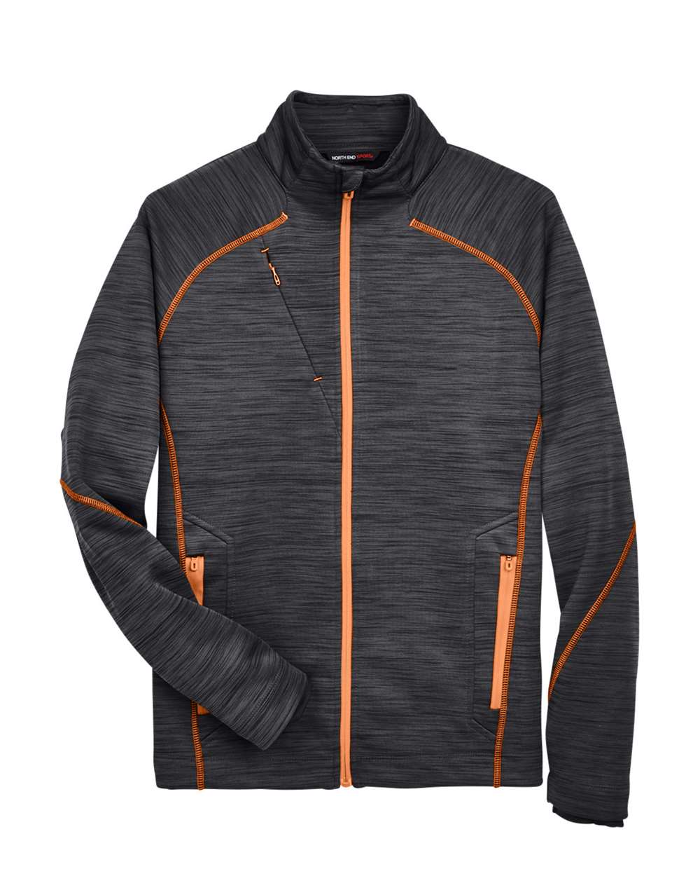 North End Men's Flux Mélange Bonded Fleece Jacket - Carbon/ Orange Soda