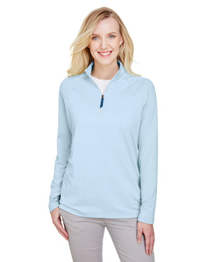 CrownLux Performance® Ladies' Clubhouse Micro-Stripe Quarter-Zip - Ocean Blue