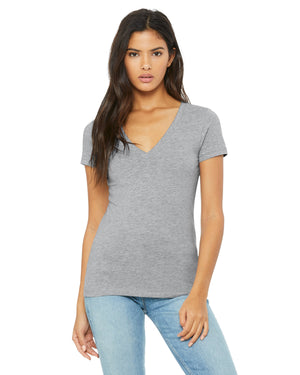 Ladies' Jersey Short-Sleeve Deep V-Neck T-Shirt - Athletic Heather