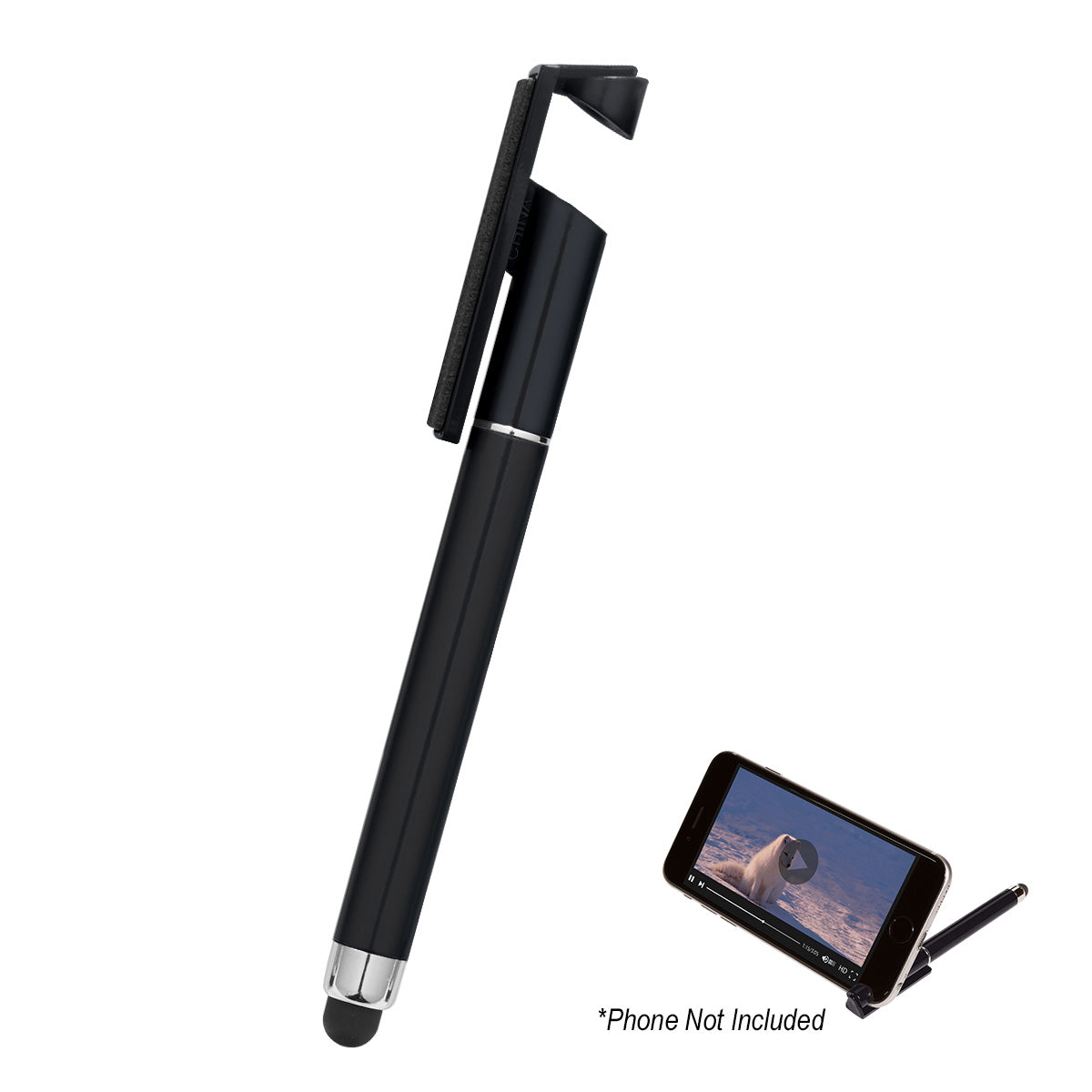 Stylus Pen With Phone Stand And Screen Cleaner - Black