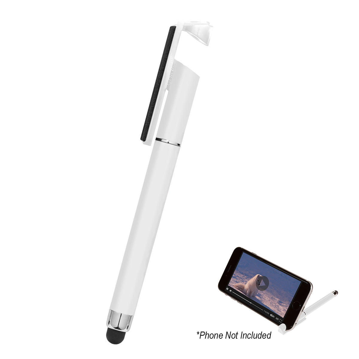 Stylus Pen With Phone Stand And Screen Cleaner - White