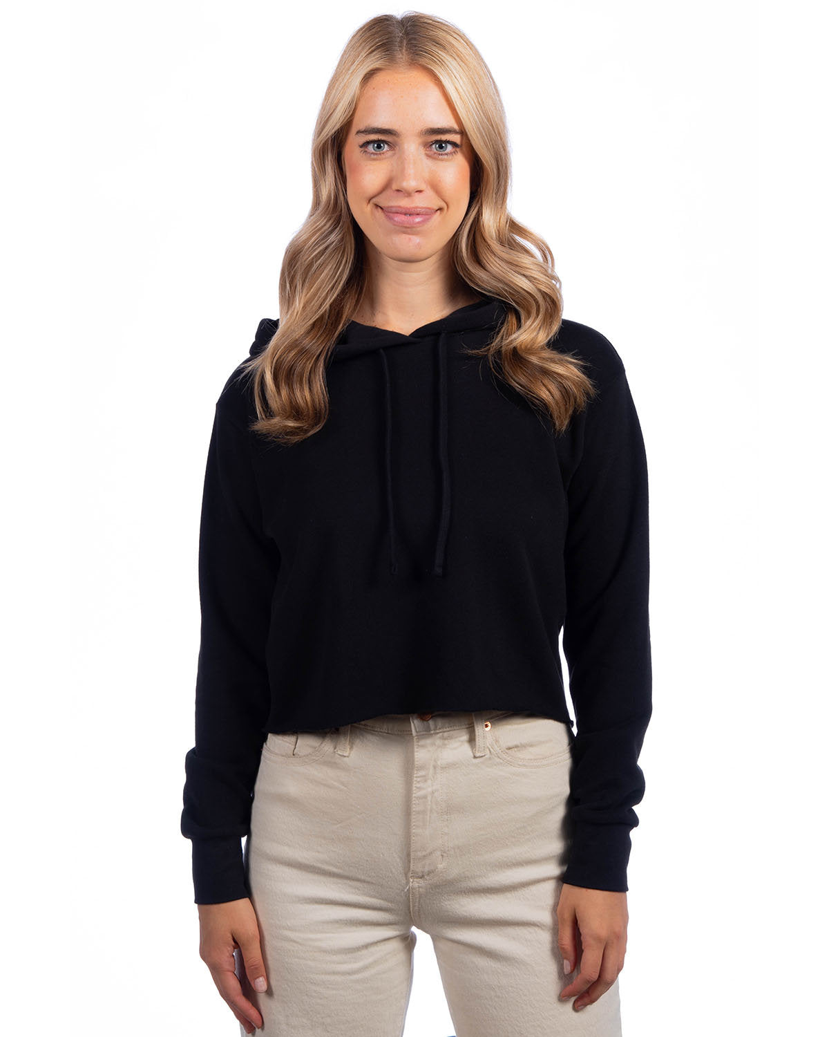 Next Level Apparel Ladies' Cropped Pullover Hooded Sweatshirt - Black