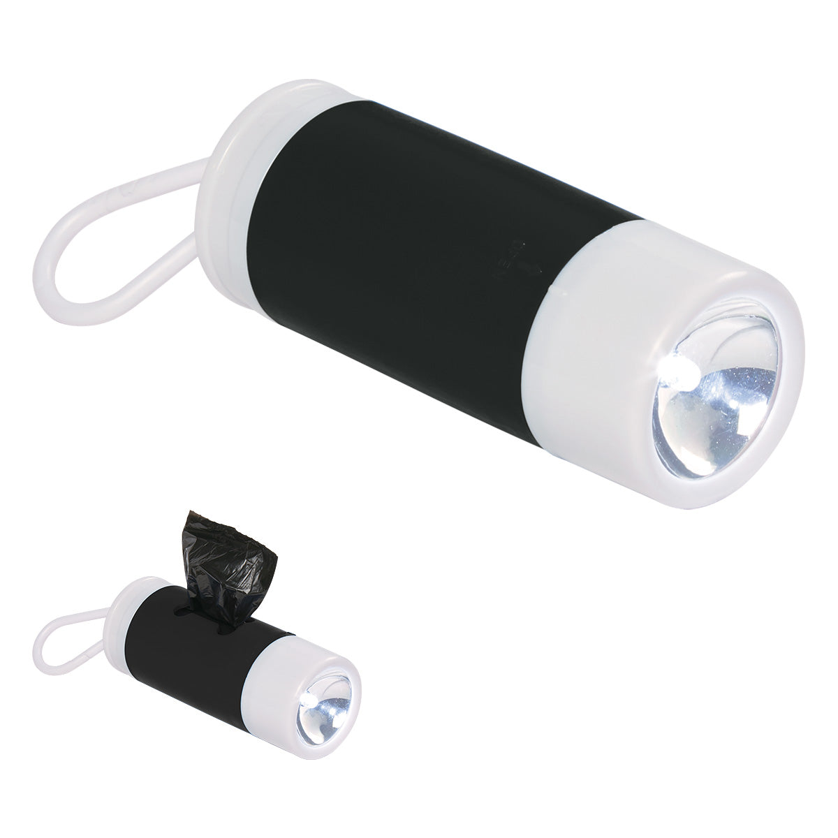 Dog Bag Dispenser With Flashlight - White With Black