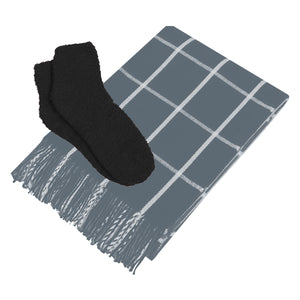 Charleston Throw & Fuzzy Socks Set - Charcoal With White/Black