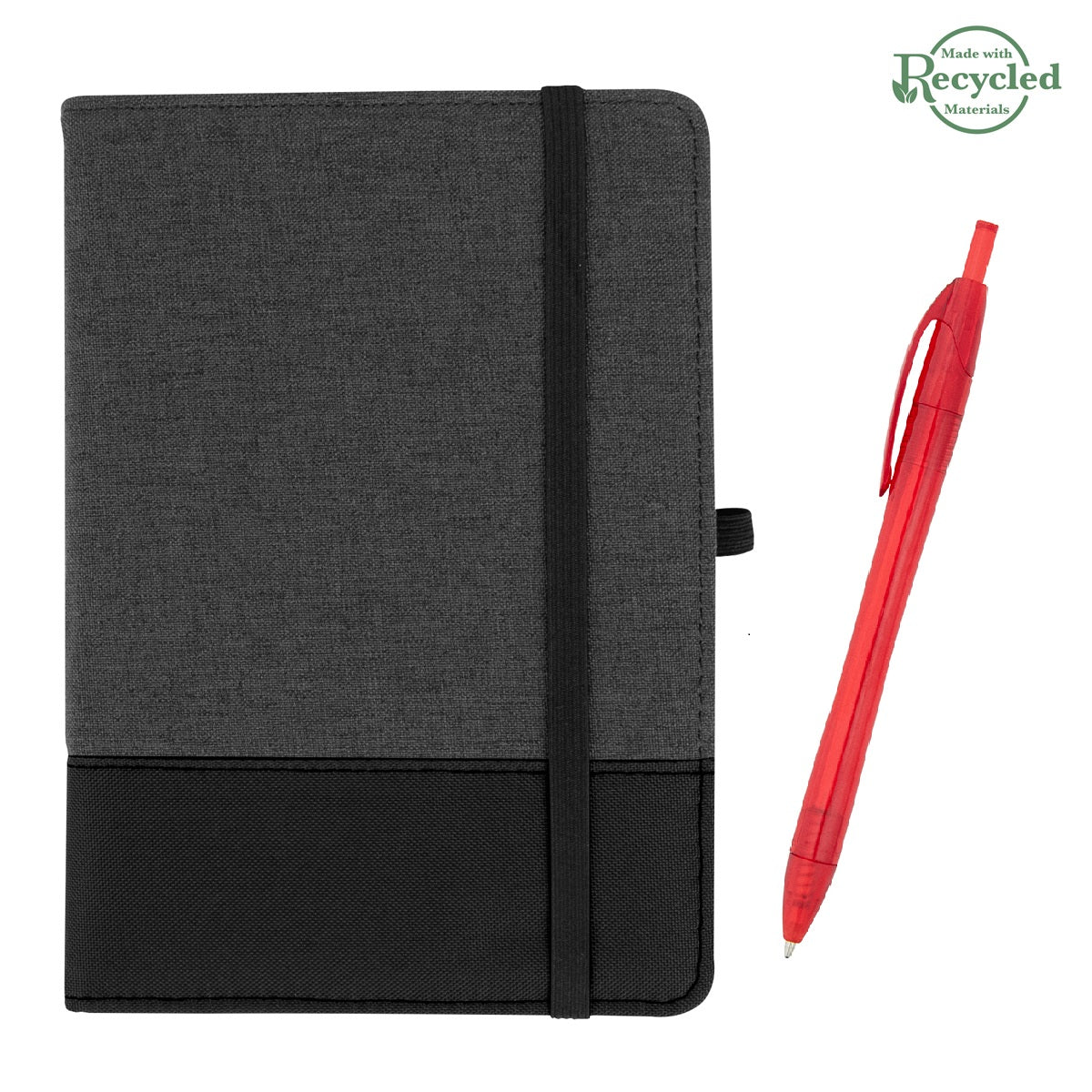 rPET Journal With Pen - Charcoal With Black/Translucent Red