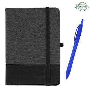 rPET Journal With Pen - Charcoal With Black/Trans Royal Blue