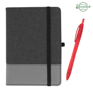 rPET Journal With Pen - Charcoal With Gray/Translucent Red