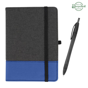 rPET Journal With Pen - Charcoal With Royal/Translucent Black