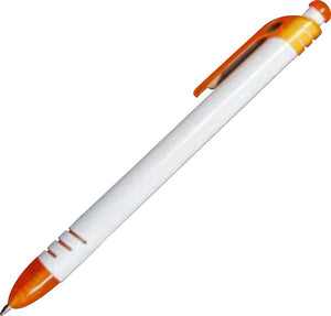 Ajax Plastic Plunger Action Ball Point Pen - White With Orange