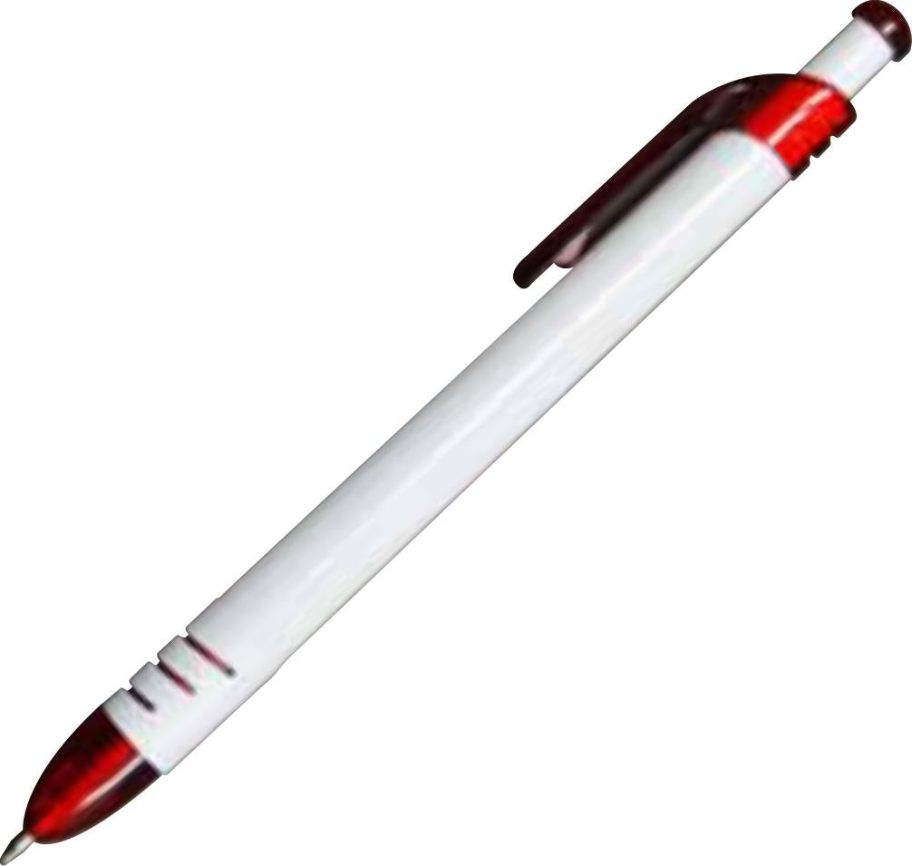 Ajax Plastic Plunger Action Ball Point Pen - White With Red